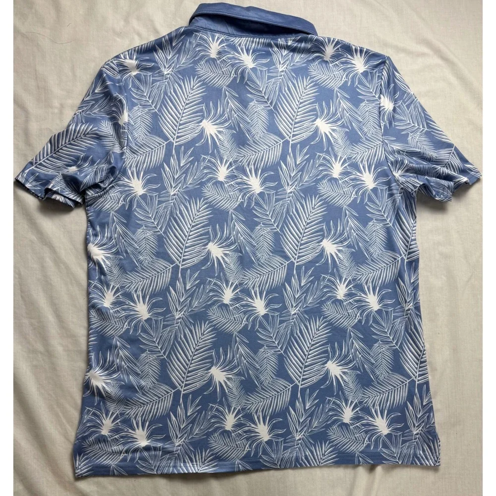 Palm Golf Co Overlook Polo Ashleigh Blue Tropical Palm Leaf Golf Shirt Mens L - Picture 13 of 13